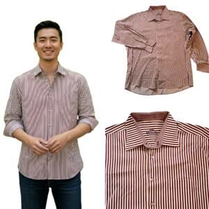 Marcello Sport Mens Dress Shirt Size XXL Red White Striped Satiny Button Down